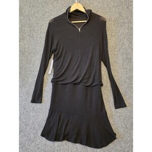 Bailey/44 Dress Medium Black Turtleneck Sweater Drop Waist Flounce Anthropologie
